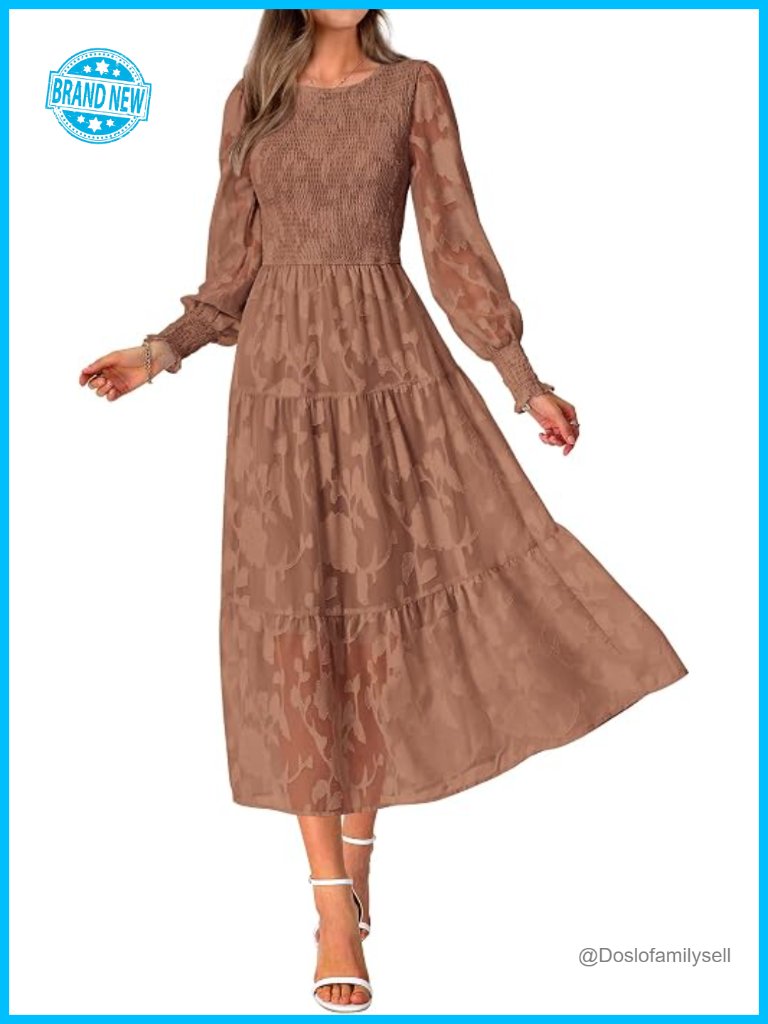Floral Long Sleeve Maxi Dress With Smocked Bodice And Tiered Skirt